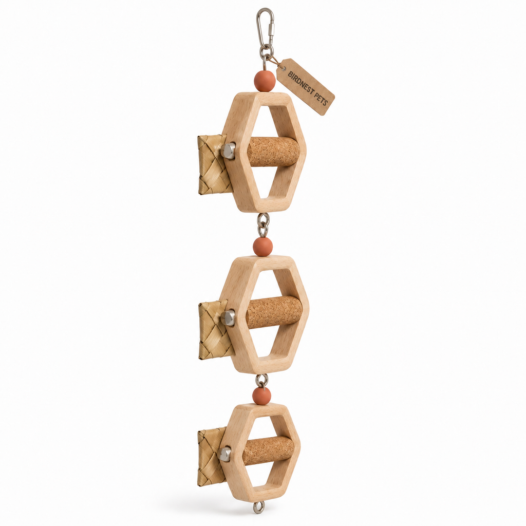 Three-Level Wooden Bird Foraging Bridge