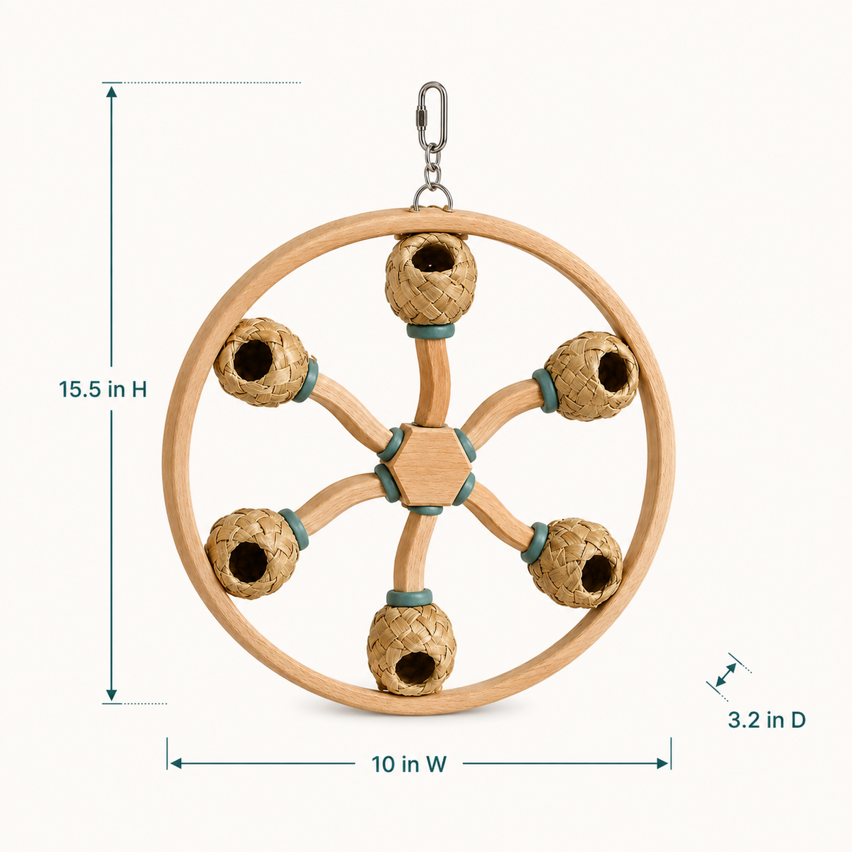 Six-Pocket Wooden Bird Foraging Carousel