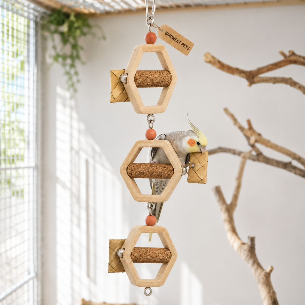 Three-Level Wooden Bird Foraging Bridge