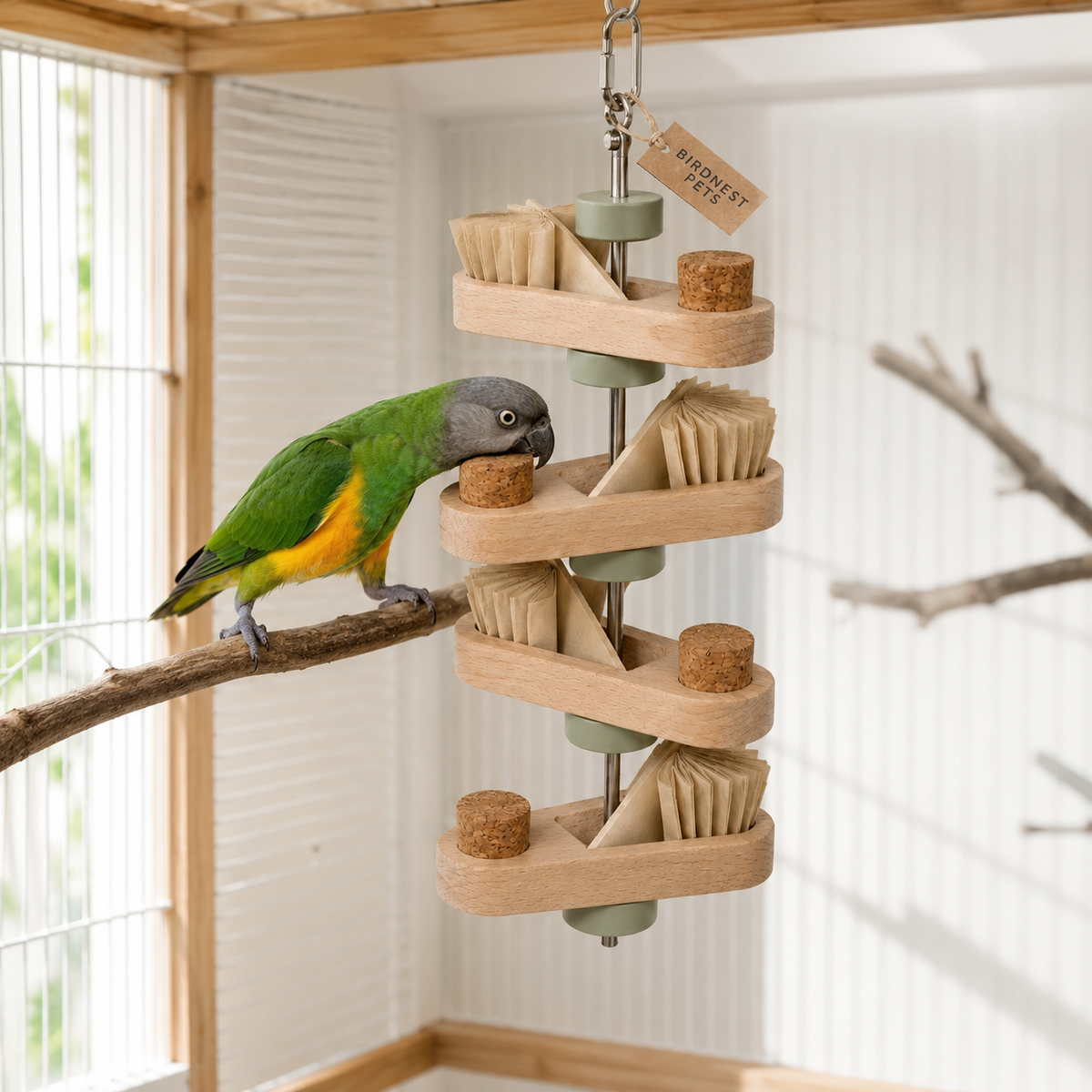 Four-Level Wooden Bird Foraging Tower