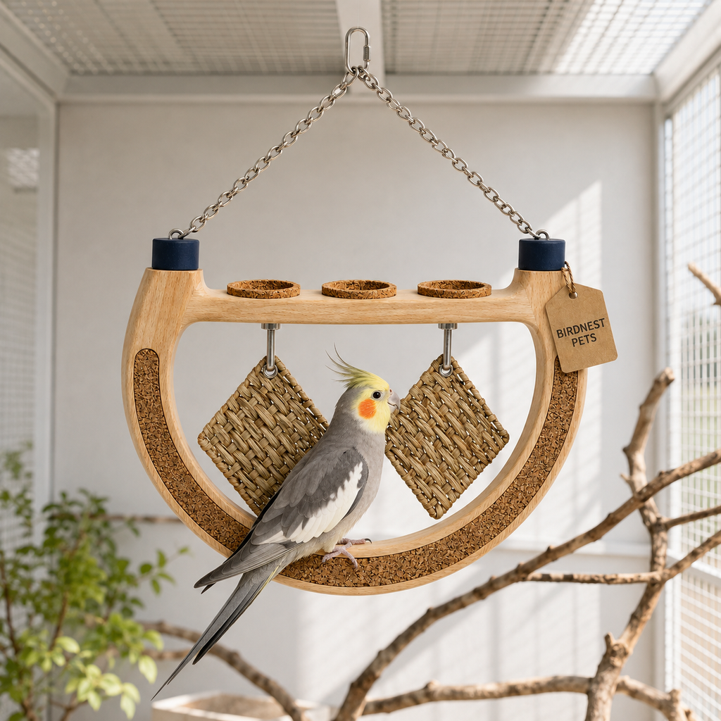 Crescent Wooden Bird Foraging Perch