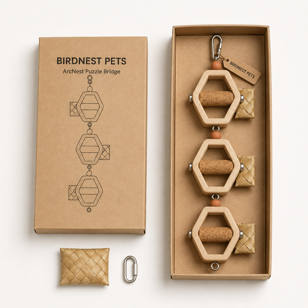 Three-Level Wooden Bird Foraging Bridge