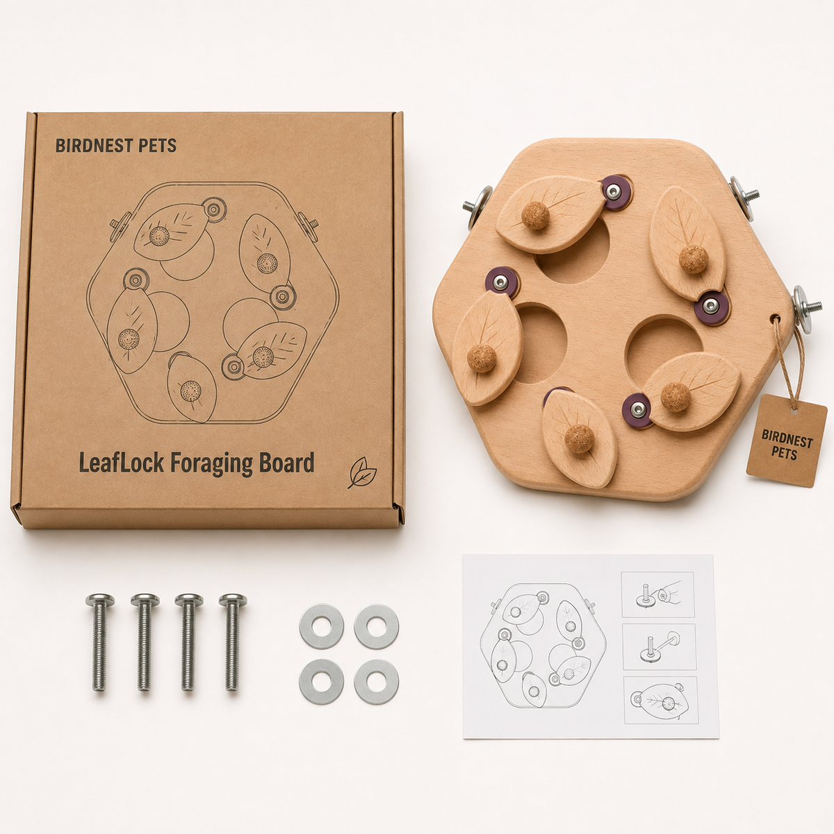 Five-Door Wooden Bird Foraging Board