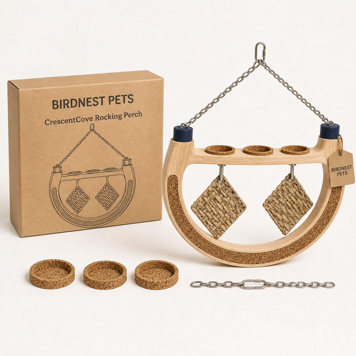 Crescent Wooden Bird Foraging Perch