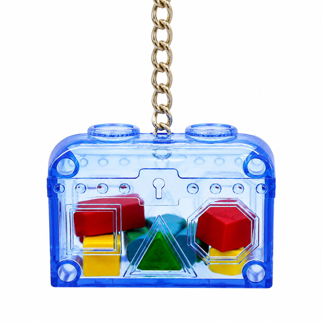 BIRDNESTPETS Treasure Chest Bird Foraging Toy - Interactive Puzzle Box for Parrots & Cockatiels - Durable Acrylic Enrichment Toy with Colorful Wooden Blocks - Mental Stimulation & Natural Chewing Activity for Small and Medium Birds