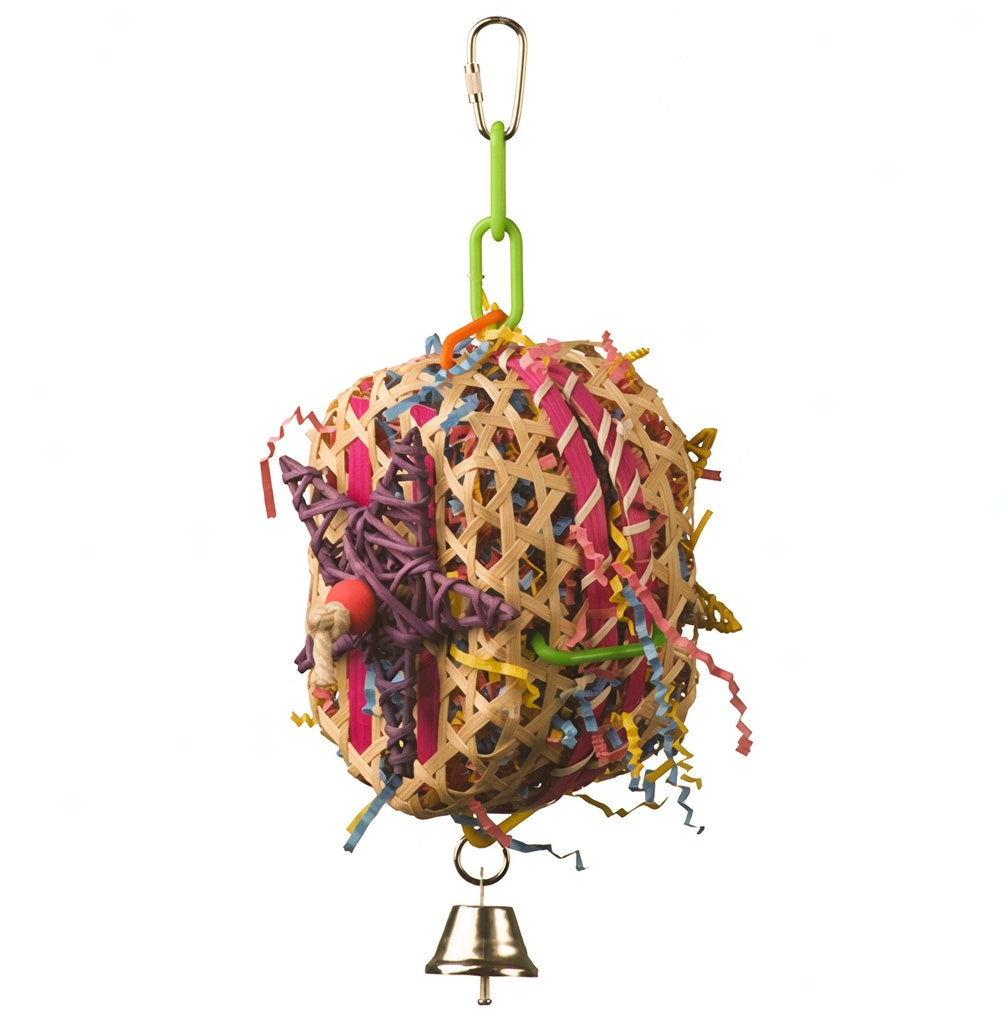 Woven Seagrass Foraging Ball with Colorful Paper Shreds & Bell for Small Birds