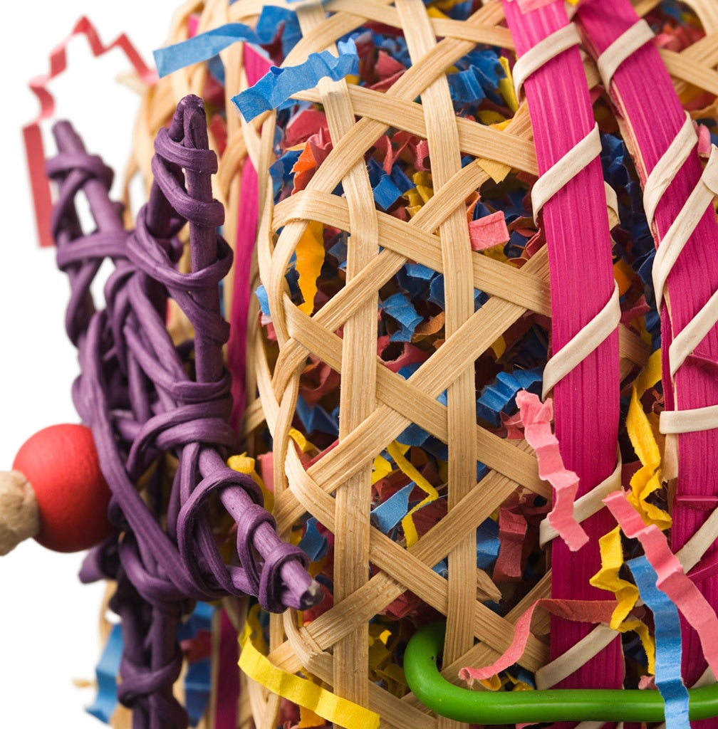 Woven Seagrass Foraging Ball with Colorful Paper Shreds & Bell for Small Birds