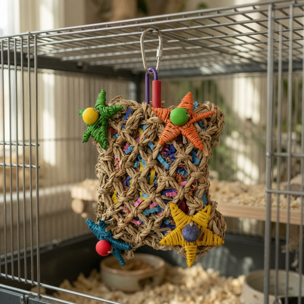 Seagrass Pickin’ Pocket Foraging Toy with Colorful Stars for Rabbits, Rats & Chinchillas