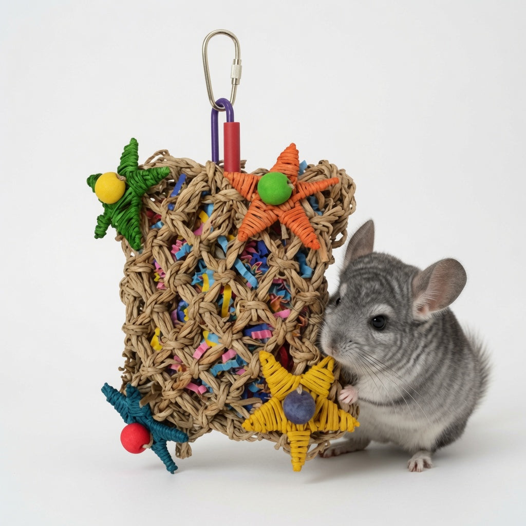 Seagrass Pickin’ Pocket Foraging Toy with Colorful Stars for Rabbits, Rats & Chinchillas