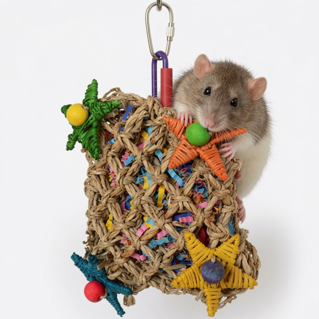 Seagrass Pickin’ Pocket Foraging Toy with Colorful Stars for Rabbits, Rats & Chinchillas