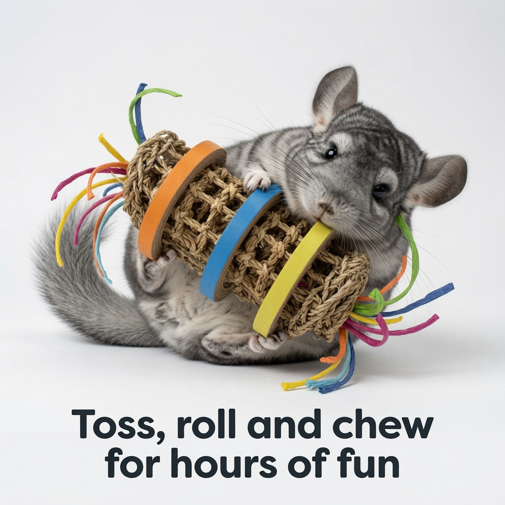 Toss, Roll & Chew – Seagrass Foraging Toy with Colorful Rings for Rabbits & Birds