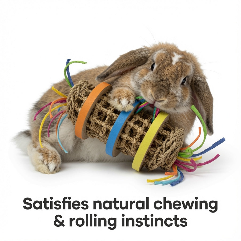 Toss, Roll & Chew – Seagrass Foraging Toy with Colorful Rings for Rabbits & Birds