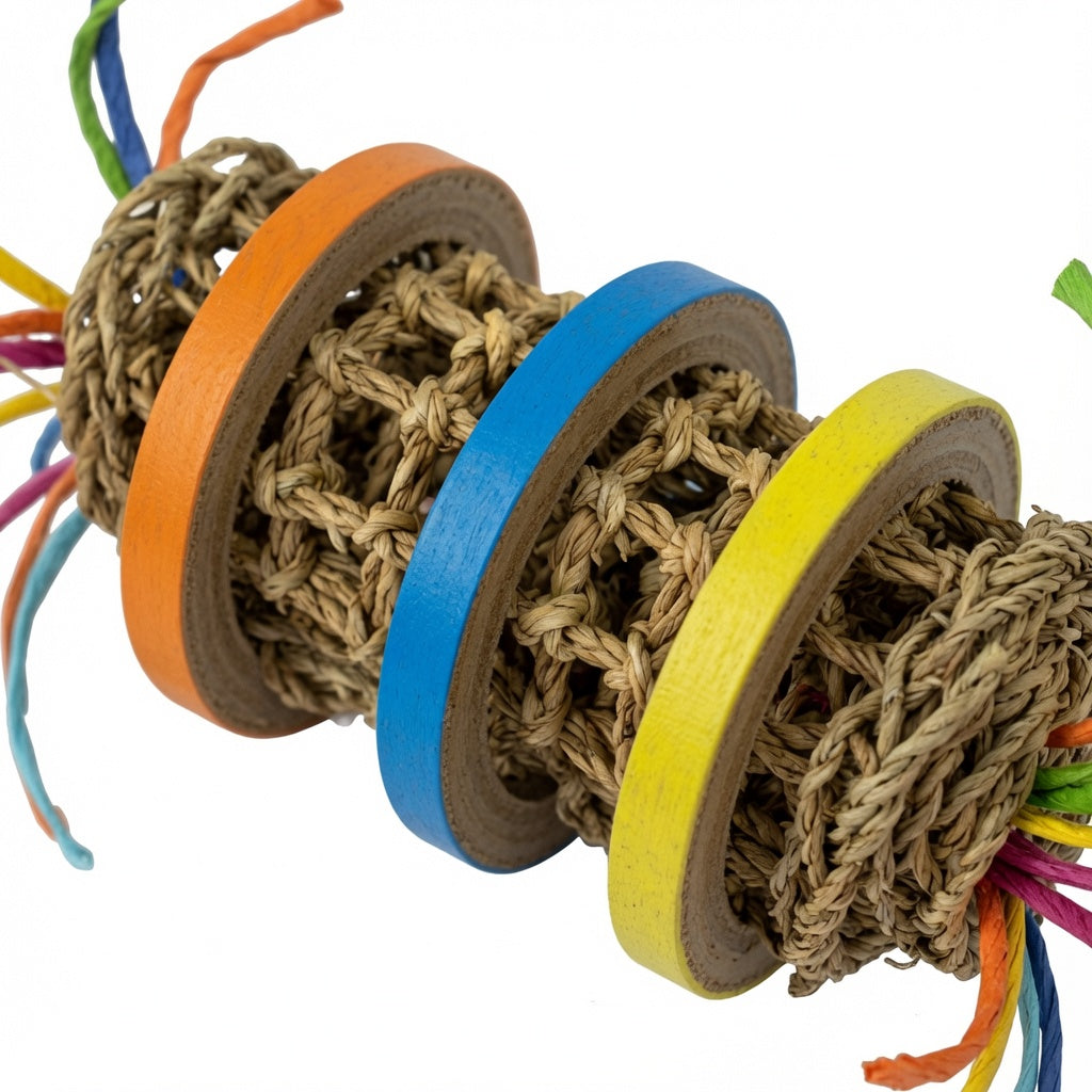 Toss, Roll & Chew – Seagrass Foraging Toy with Colorful Rings for Rabbits & Birds