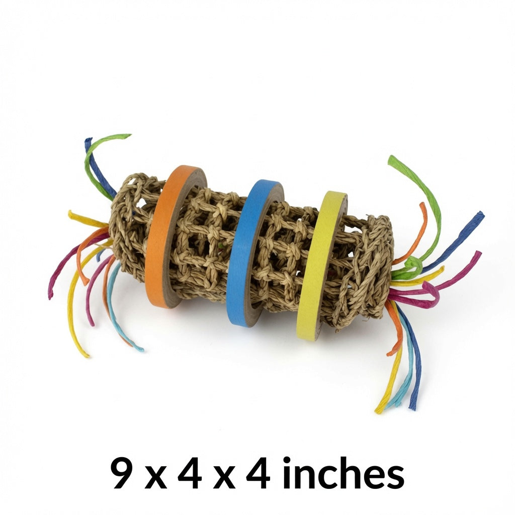 Toss, Roll & Chew – Seagrass Foraging Toy with Colorful Rings for Rabbits & Birds