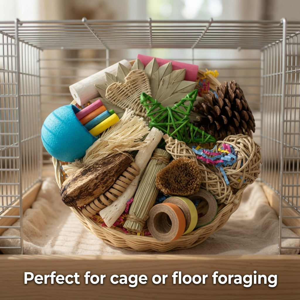 Bunny Foraging Basket – 25 Natural Chew & Nibble Items on Bamboo Plate