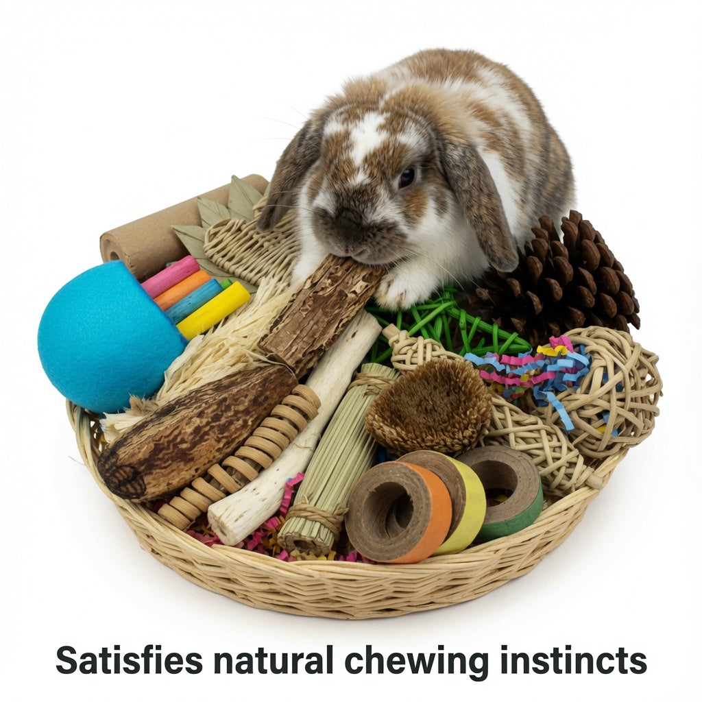 Bunny Foraging Basket – 25 Natural Chew & Nibble Items on Bamboo Plate