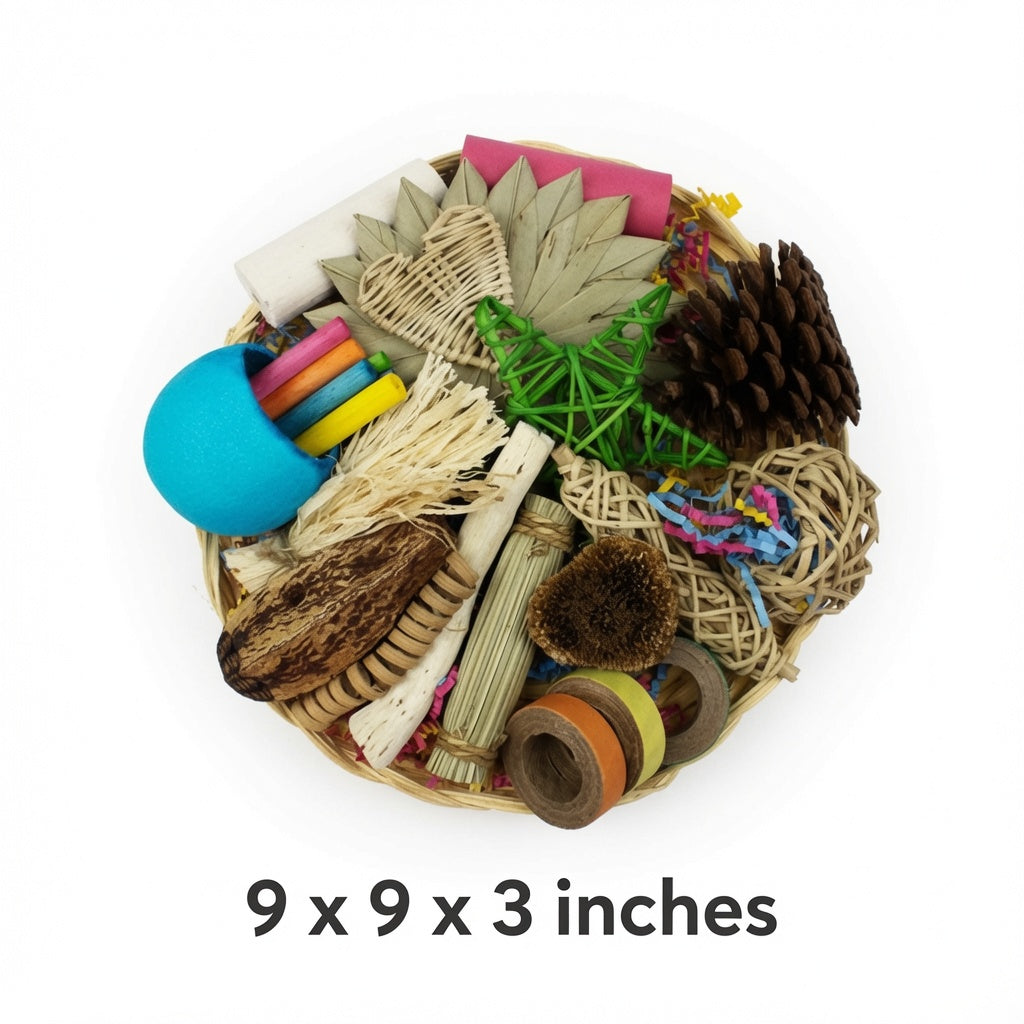 Bunny Foraging Basket – 25 Natural Chew & Nibble Items on Bamboo Plate