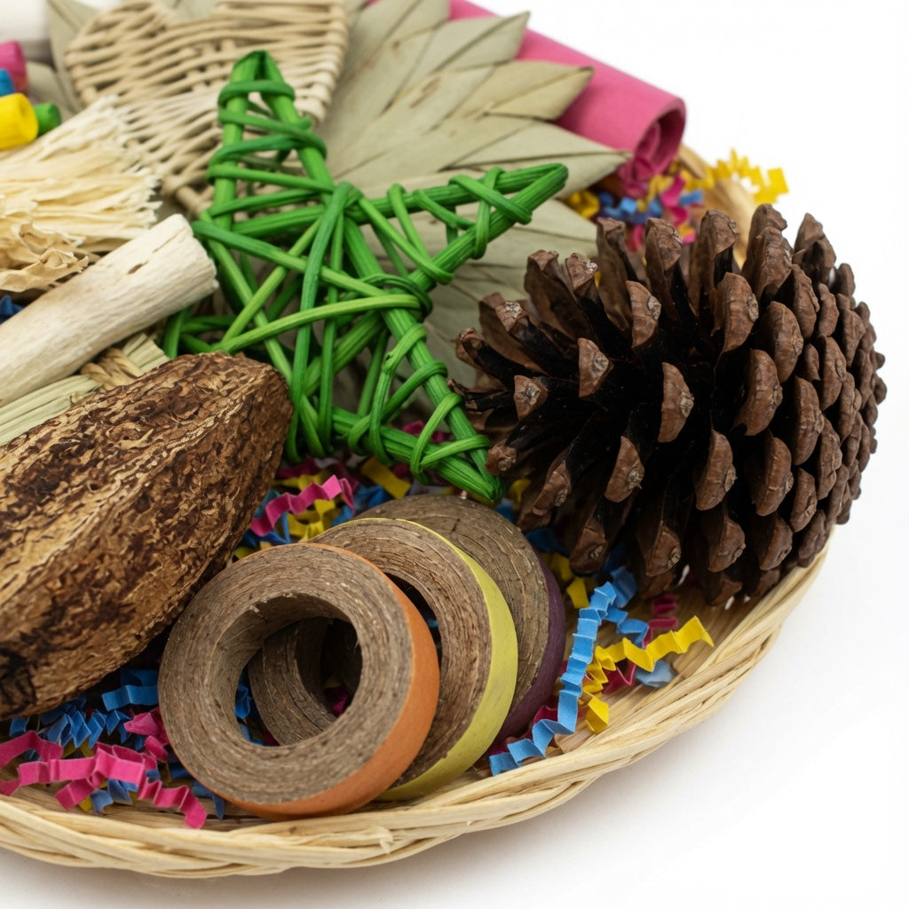 Bunny Foraging Basket – 25 Natural Chew & Nibble Items on Bamboo Plate
