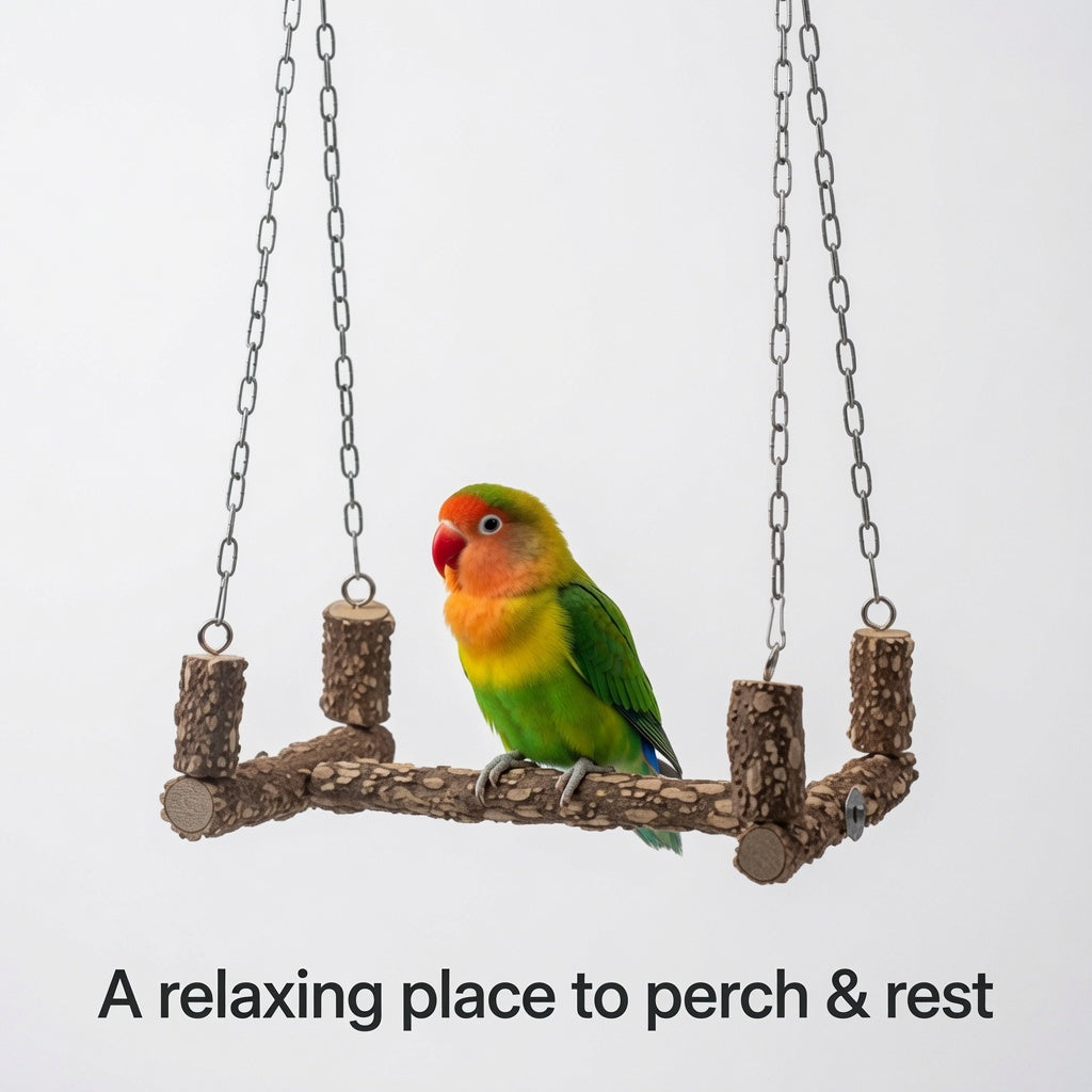 Natural Wood Bird Perch Swing with Chains for Parrots & Medium Birds