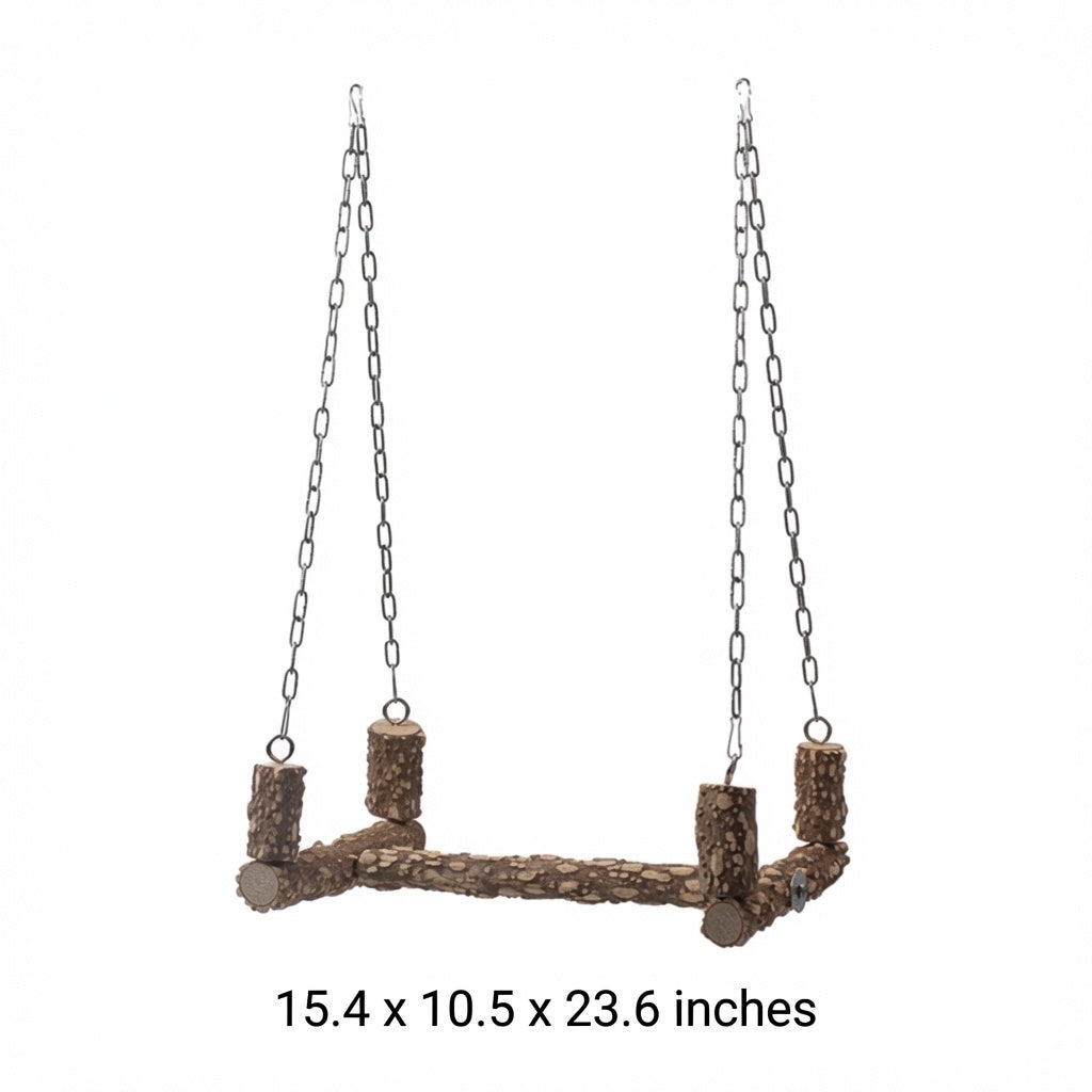 Natural Wood Bird Perch Swing with Chains for Parrots & Medium Birds