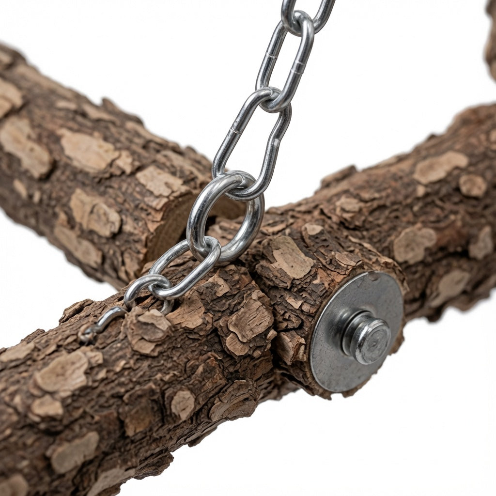 Natural Wood Bird Perch Swing with Chains for Parrots & Medium Birds