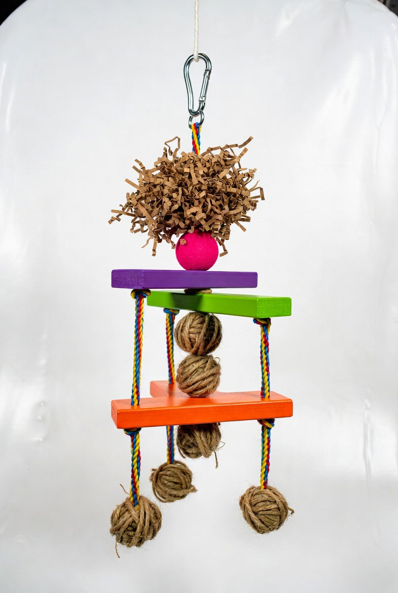 Bird Shredding & Foraging Toy – Wooden Platforms, Vine Balls & Paper Shreds